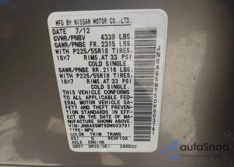 2013 Nissan Rogue Sv W/Sl Pkg z USA, uszkodzony, nr VIN JN8AS5MT5DW003791